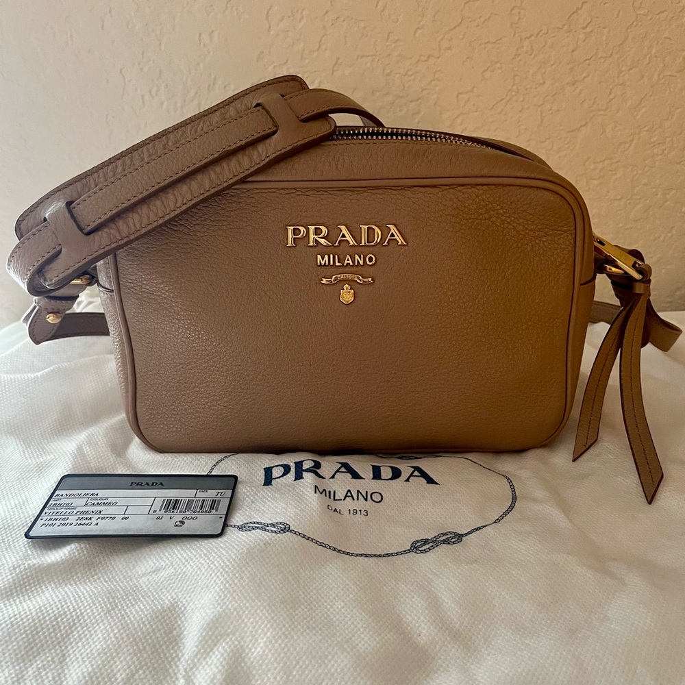 *SOLD* Prada Vitello Phenix Camera Bag - Cammeo
